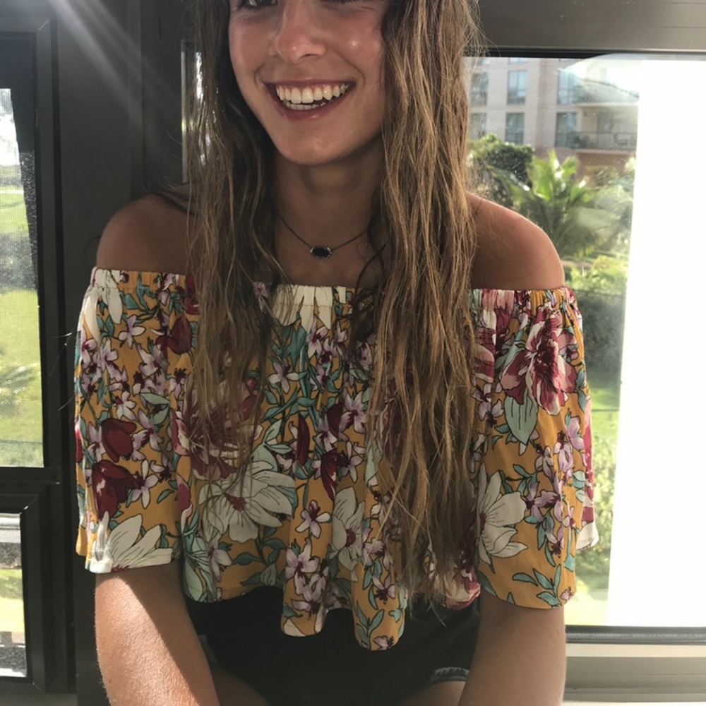 Cropped off the shoulder flowy flower shirt